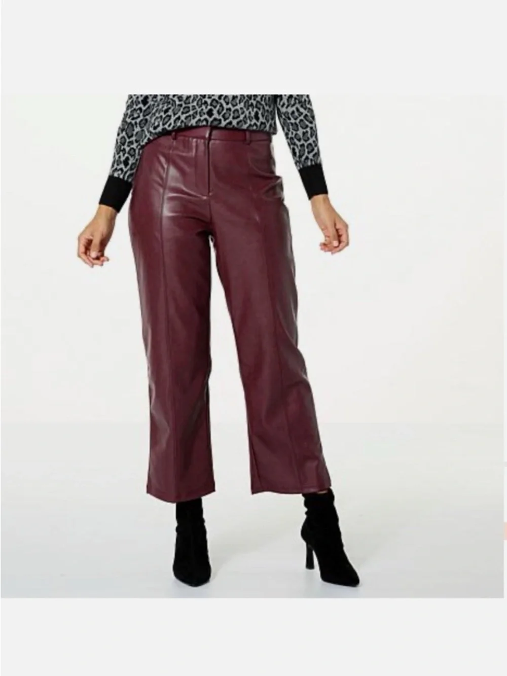 Kathy Ireland NEW Red Leather Stretch Pull On Lined Trousers - Picture 6 of 8